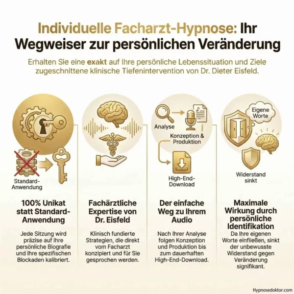 Infografik zum Ablauf: Bestellung, Zielanalyse, fachärztliche Erstellung und Download.