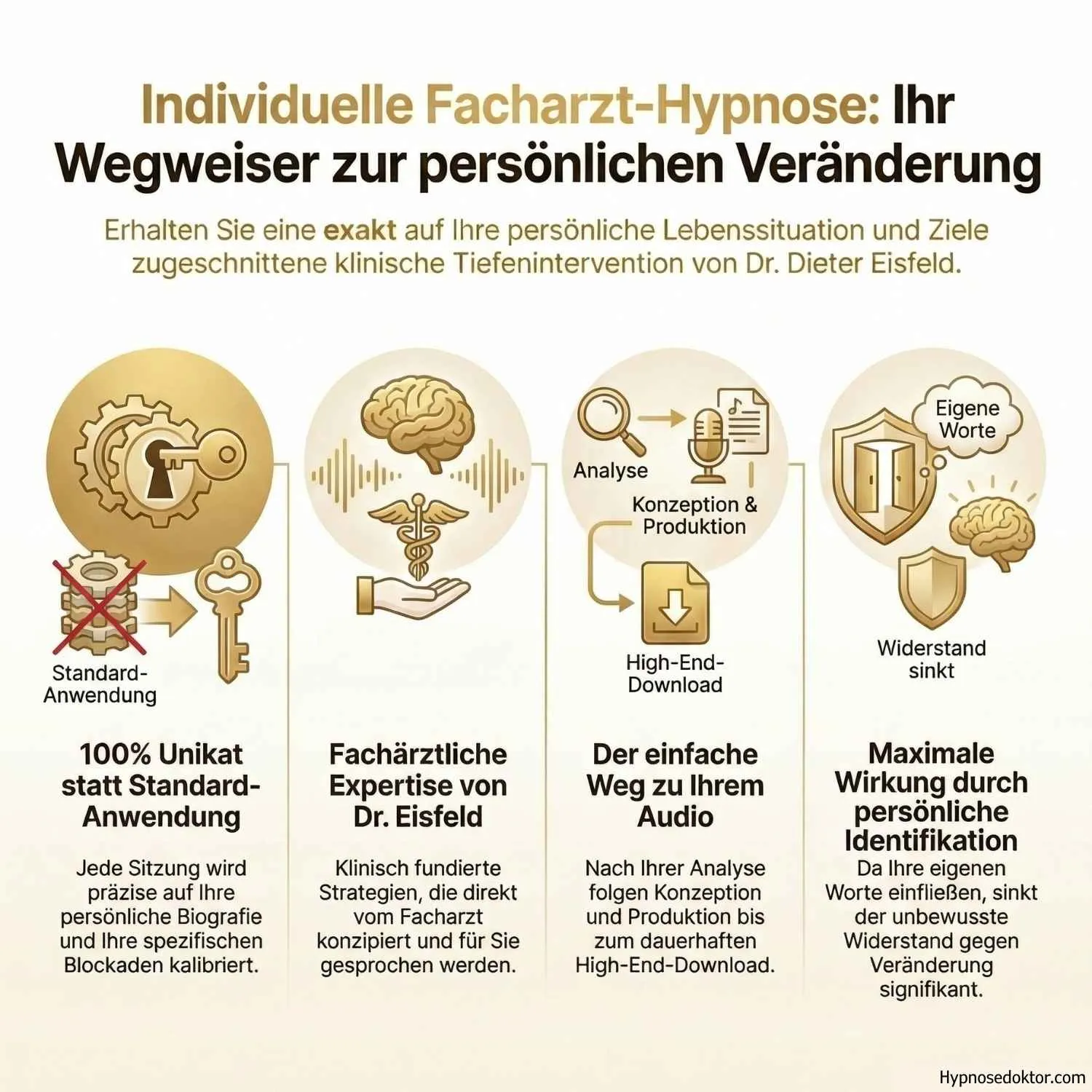 Infografik zum Ablauf: Bestellung, Zielanalyse, fachärztliche Erstellung und Download.