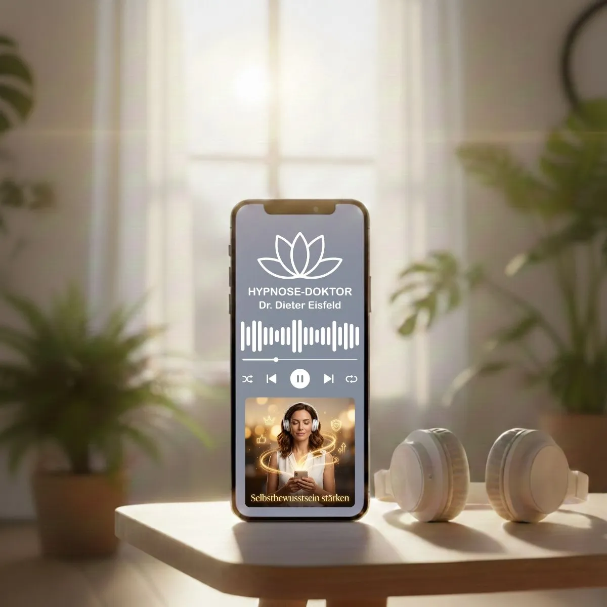 Digitales Mockup des Audio-Programms für mehr Selbstsicherheit auf einem Smartphone.