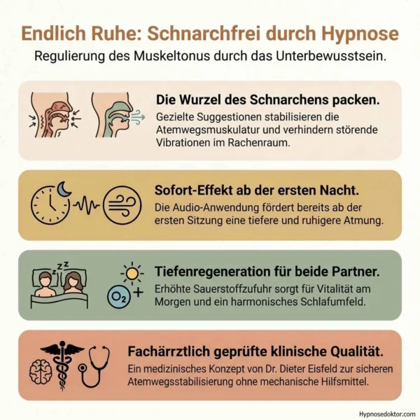 Medizinische Infografik zur Stabilisierung des Muskeltonus im Rachenraum durch klinische Hypnose.