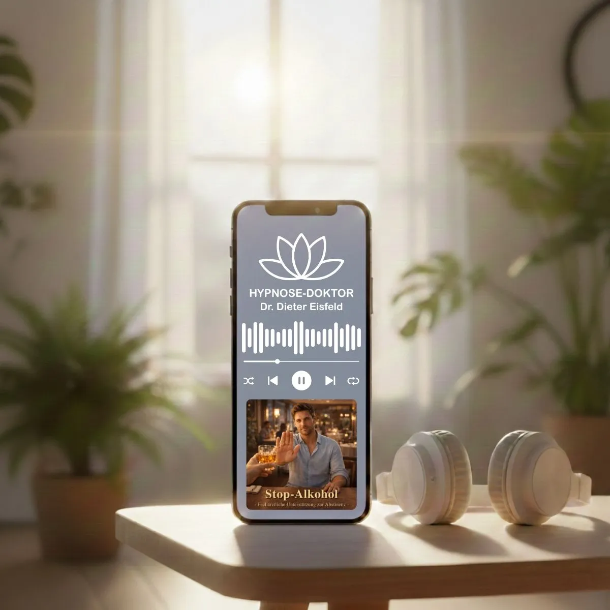 Digitales Mockup des Audio-Downloads zur Alkoholreduktion auf einem Smartphone.