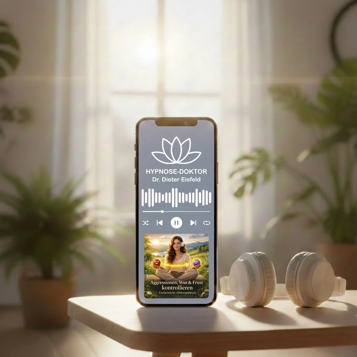 Digitales Mockup des Audio-Programms zur Aggressionsbewältigung auf einem Smartphone.