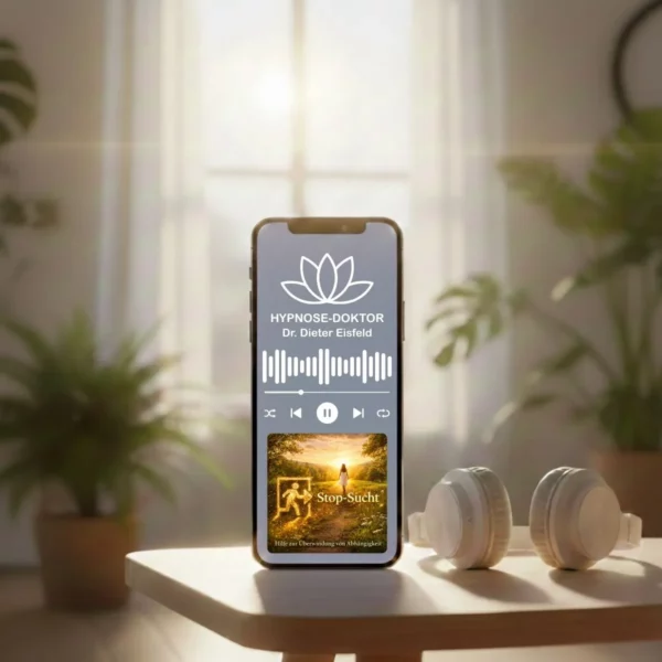 Digitales Mockup des Audio-Downloads zur Suchtüberwindung auf einem Smartphone.