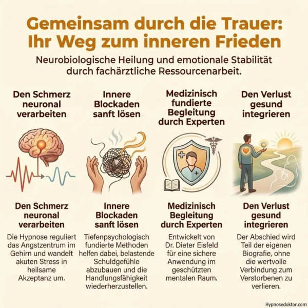 Medizinische Infografik zur neuronalen Integration von Verlust und Schmerz durch klinische Hypnose.