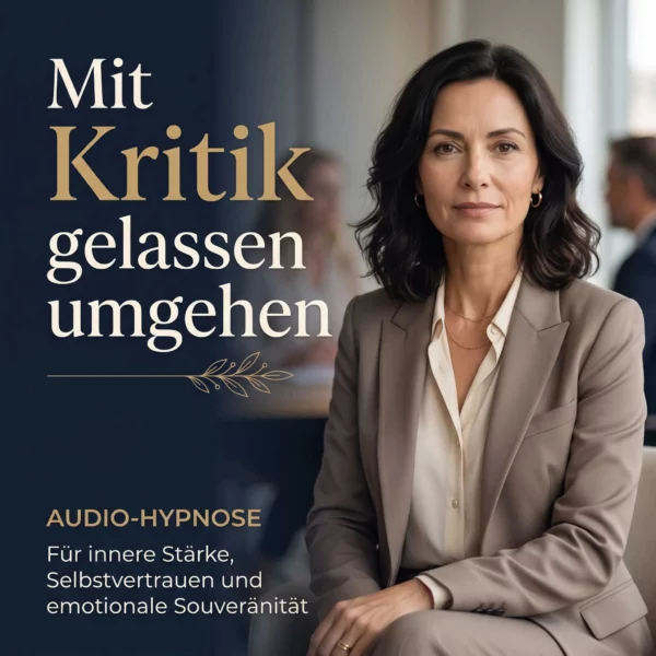 Cover der fachärztlichen Audio-Hypnose 'Mit Kritik gelassen umgehen' zur Stärkung der Kritikfähigkeit und des Selbstwertgefühls.
