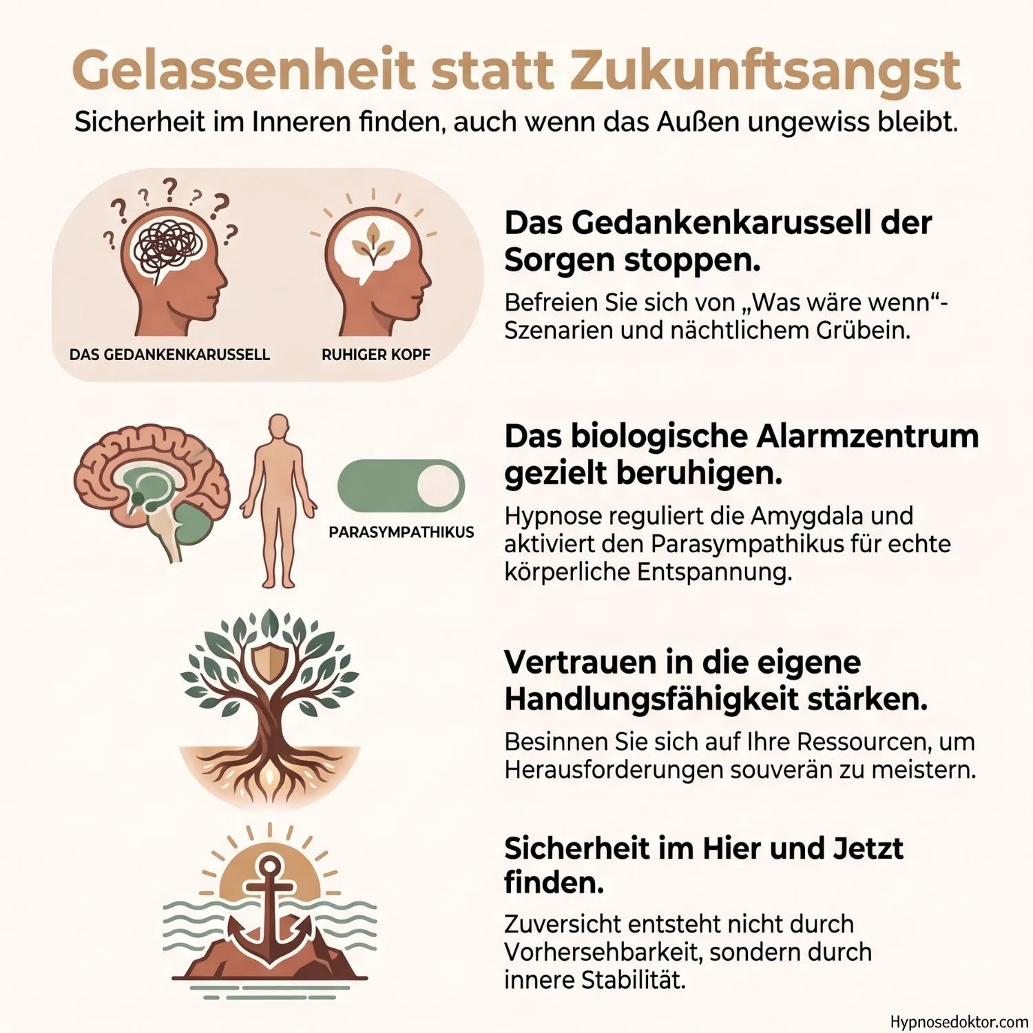Infografik zu Amygdala, präfrontalem Kortex und Parasympathikus: Beruhigung des Nervensystems bei Zukunftsangst