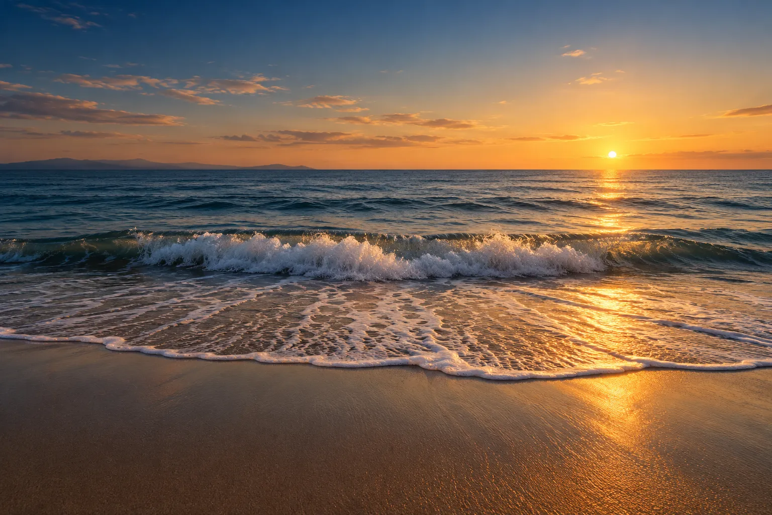 Eine Welle läuft auf einem weiten Strand im Abendlicht flach aus – Schritte zu mehr innerer Sicherheit bei Angst